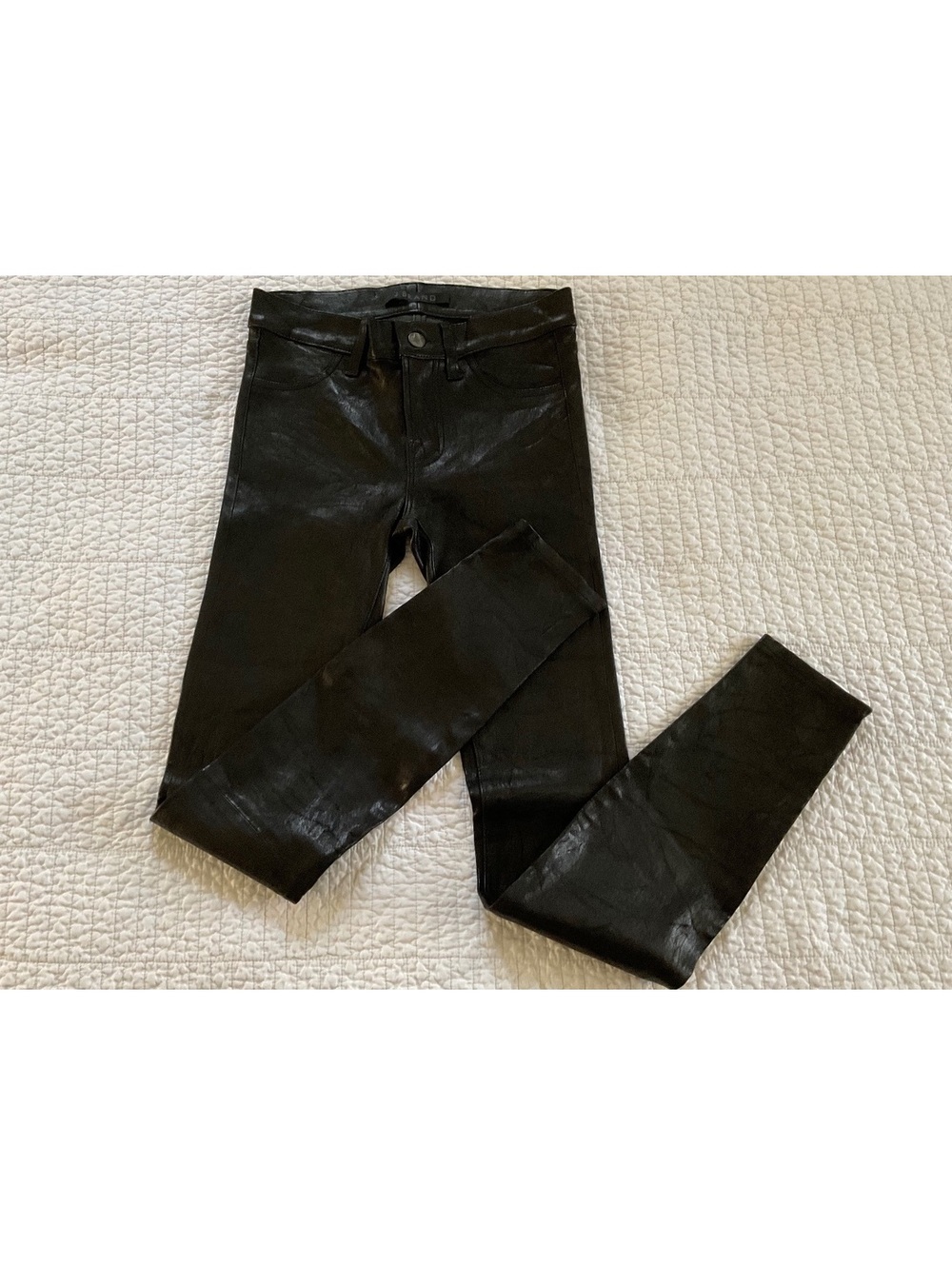 J Brand Maria High Rise Black Leather Lambskin Skinny Slim Jeans L23110 Size 25